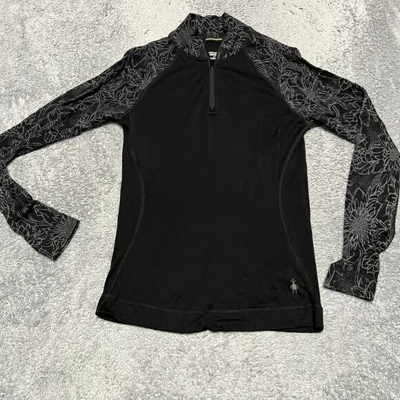 Smartwool Shirt Womens Medium Black Gray Merino 250 Quarter Zip Base Layer - Picture 1 of 9